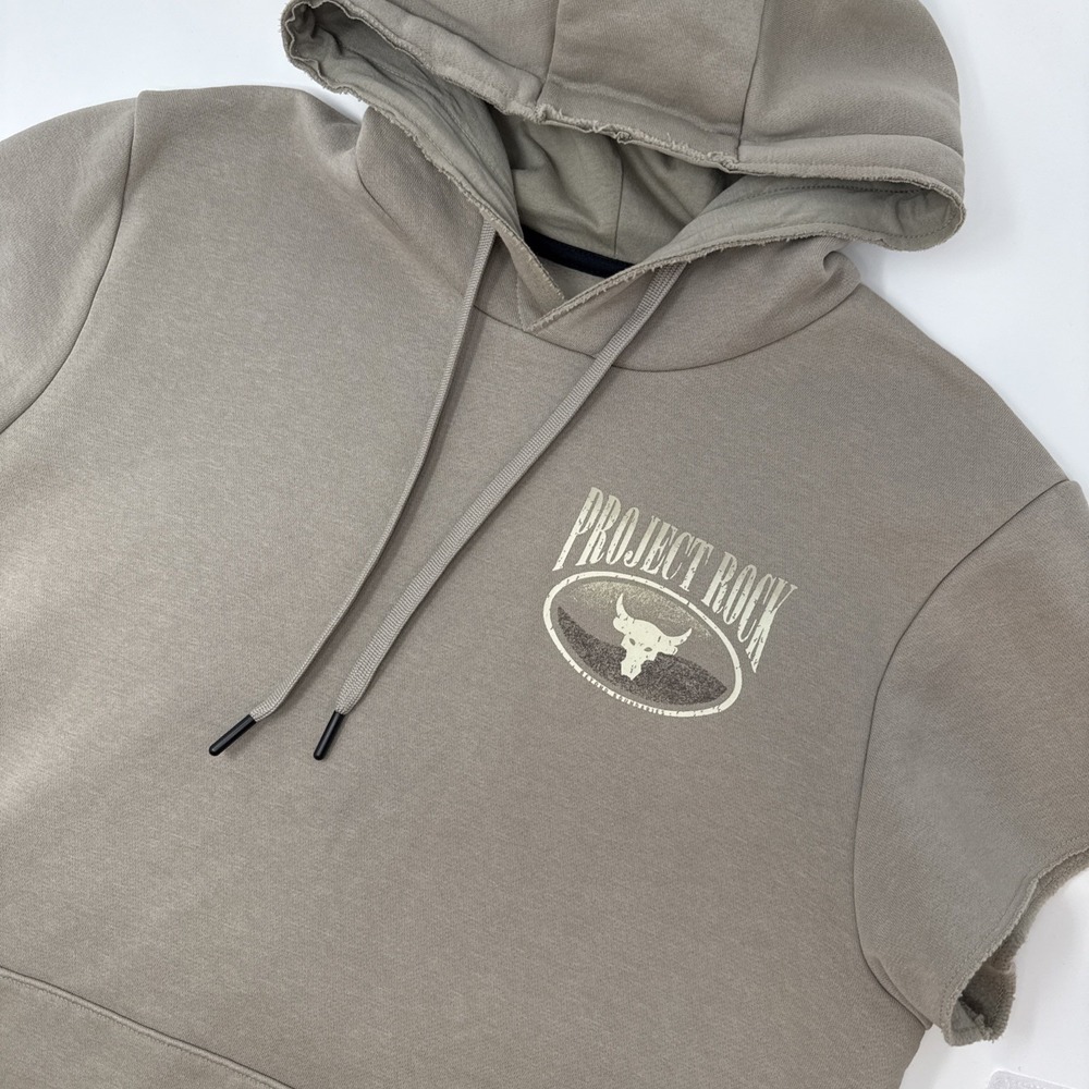 Under Armour Project Rock Mens Short Sleeve Hoodie Eagle Graphic Khaki Small